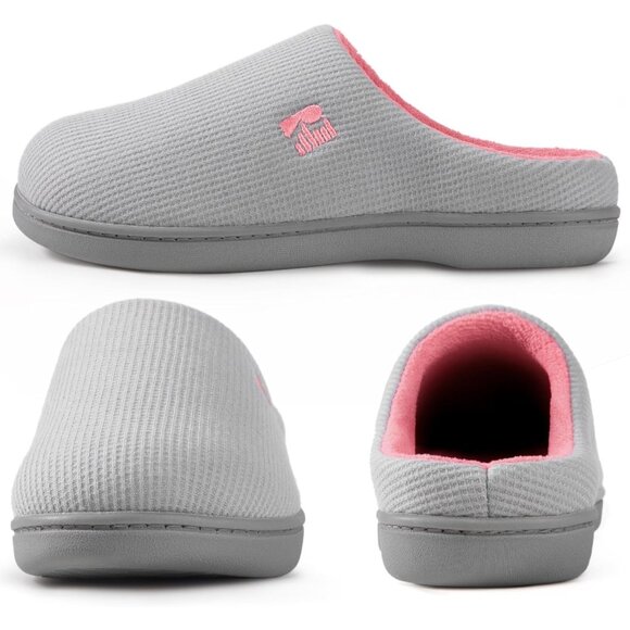 Women's Light Grey/Pink  Two-Tone Memory Foam Slipper  Indoor House Shoes - Picture 3 of 6